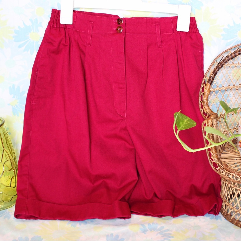 Vintage burgundy Karen Scott 80s shorts high waist women’s 8 cuffed hem pleated